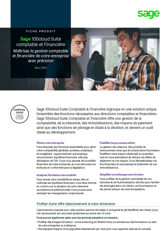 Sage 100cloud Suite comptable et financière