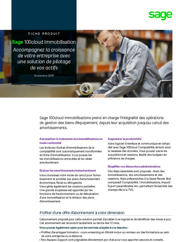 Sage 100cloud Immobilisation